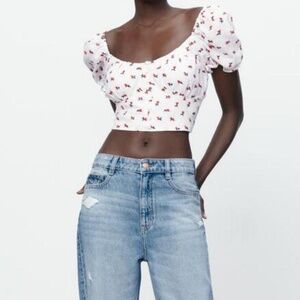 ✰embroidered cherry crop top from zara✰